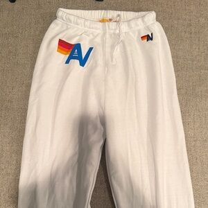 Aviator Nation White Sweatpants with Rainbow Logo